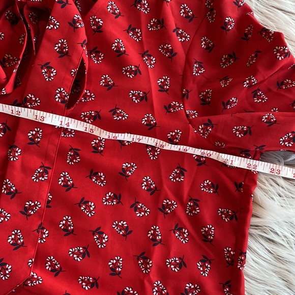 Draper James Floral Tie Neck Blouse Red Long Sleeve Large - Picture 7 of 14
